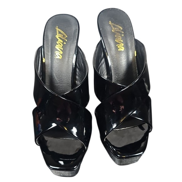 Liliana Platform Heels‎ Mules Criss Cross Open Toe Party Shoes Black 7.5 Nwot - Picture 3 of 9